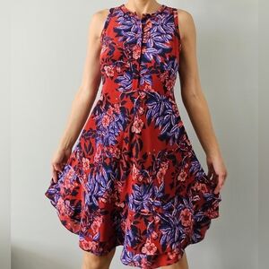 Rebecca Taylor Silk Flame of the Forest Floral Print Fit and Flare Dress Size 6